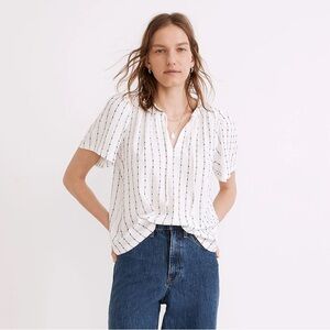 Madewell Plus Tie Neck Tunic Top in Bright Ivory (4X)